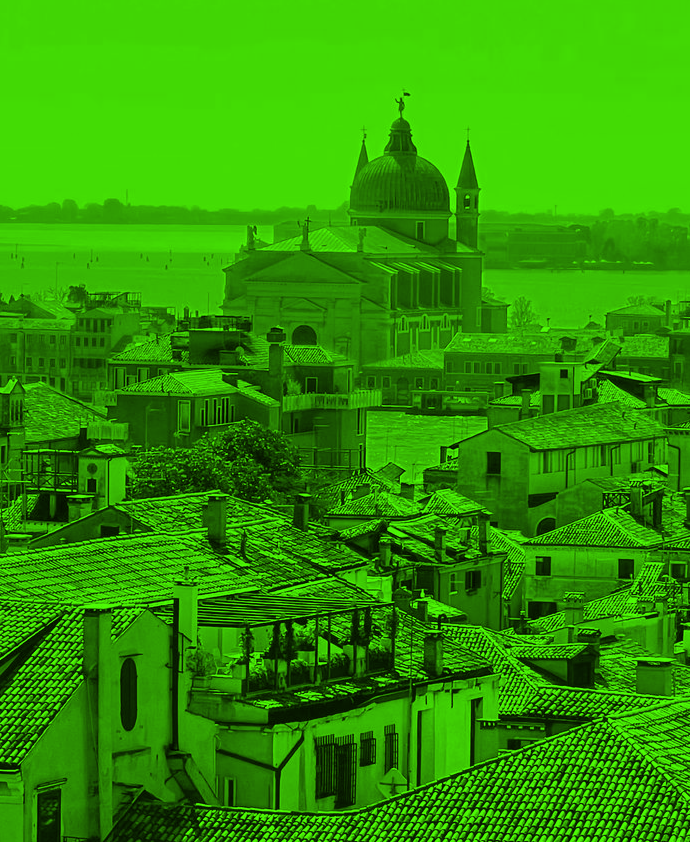Skyline veneziano in duotone verde fluo e nero